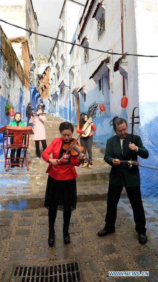 MOROCCO-CHEFCHAOUEN-FLASH MOB-SPRING FESTIVAL